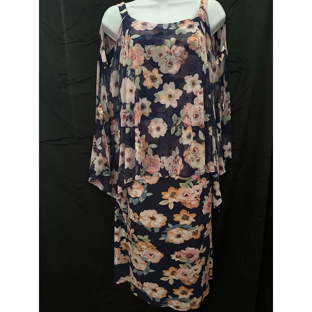 Glamour Nights,Midi Sleeveless With Attached Cape Floral Cocktail Dress Size 16W
